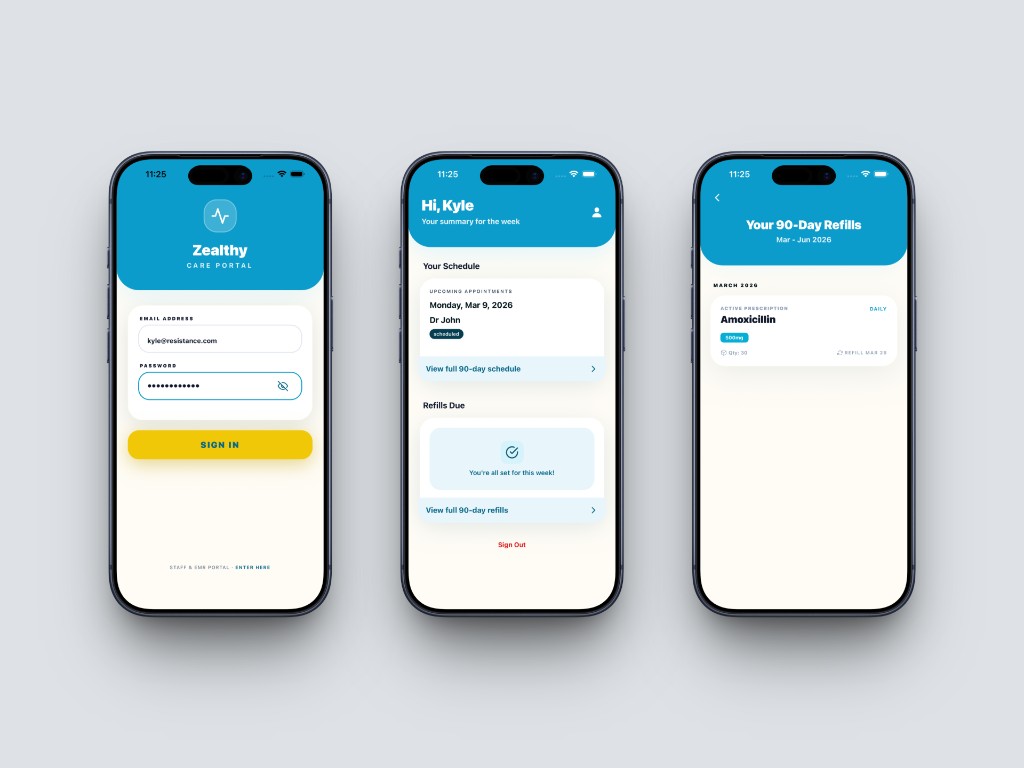 Zealthy Care Portal — Patient dashboard mockup